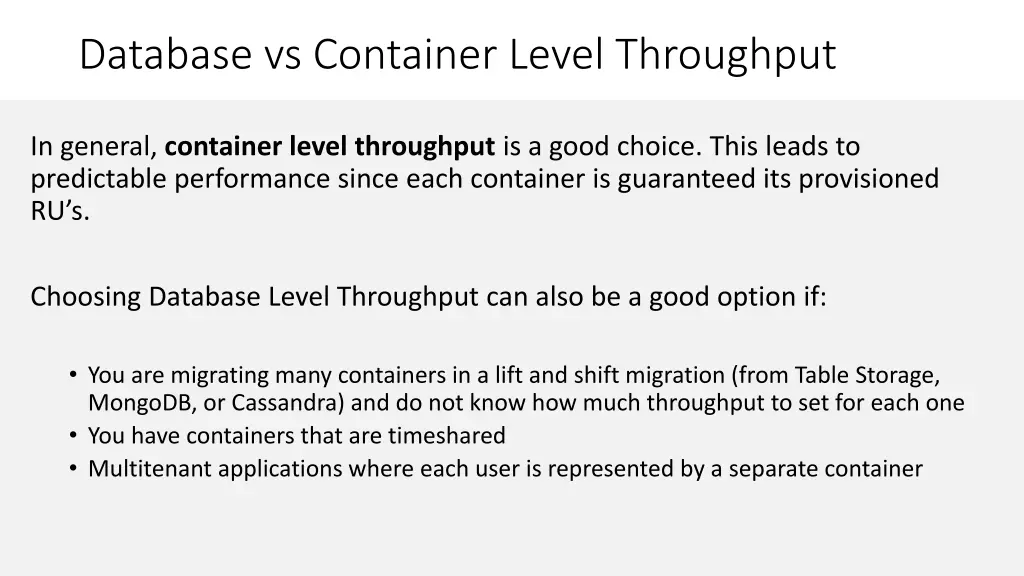 database vs container level throughput