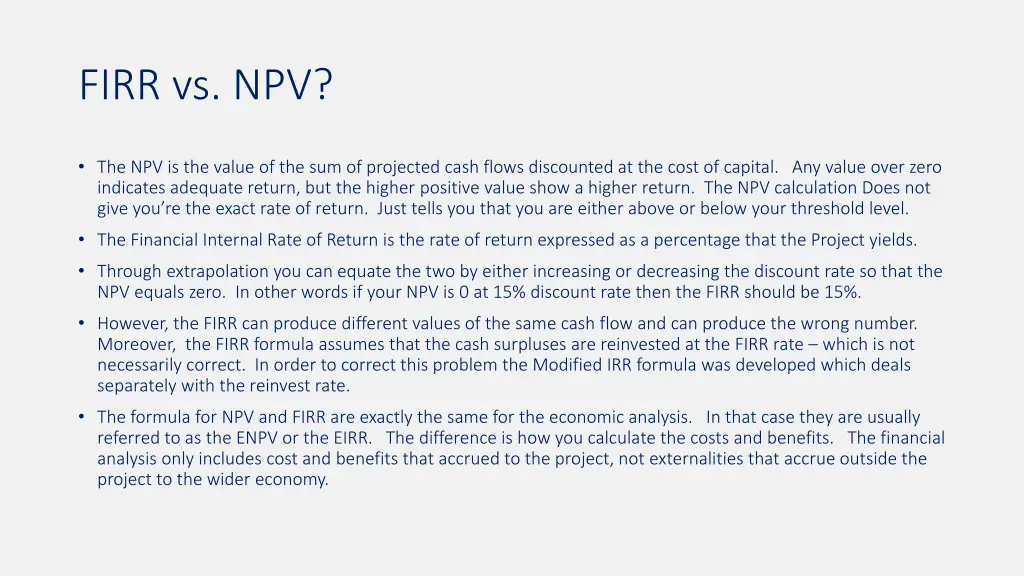 firr vs npv