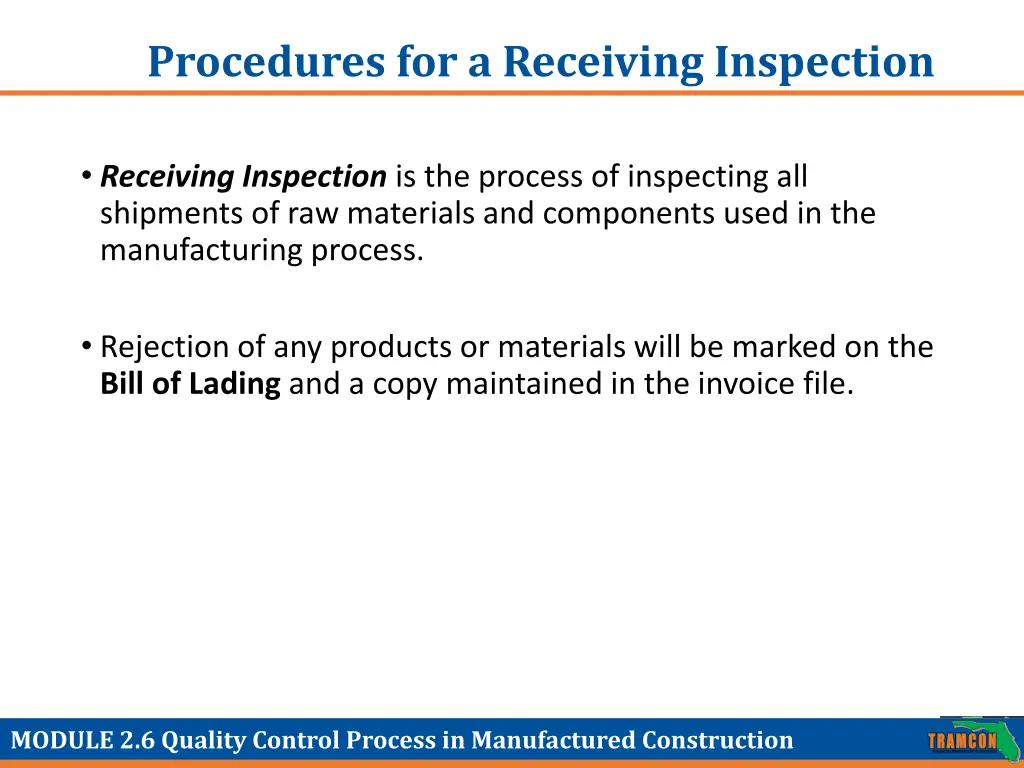 procedures for a receiving inspection