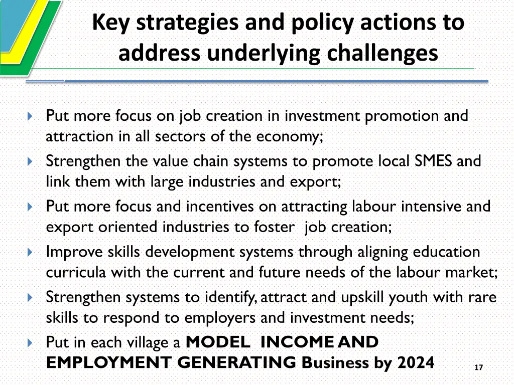 key strategies and policy actions to address