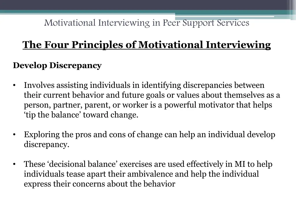 motivational interviewing in peer support services 16