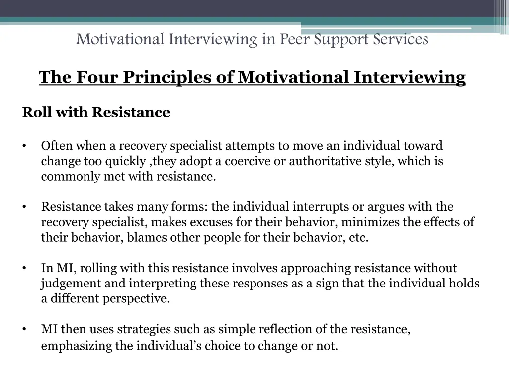 motivational interviewing in peer support services 18