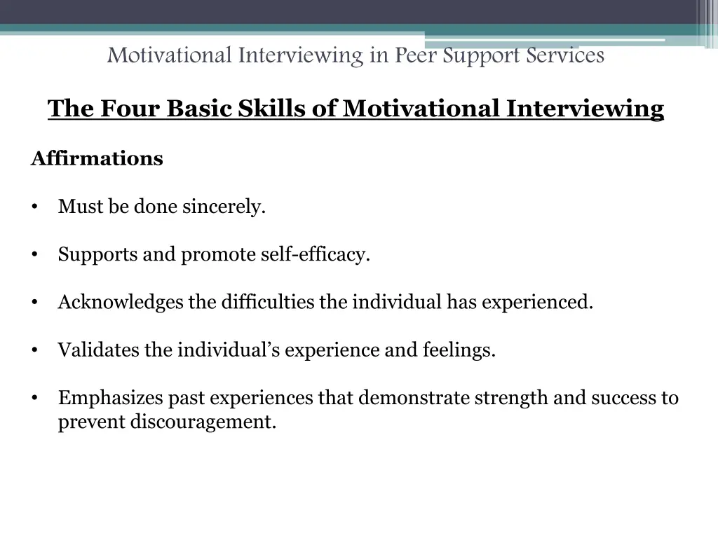 motivational interviewing in peer support services 24