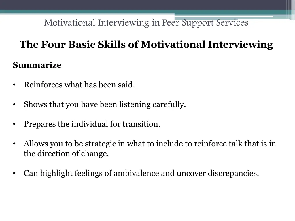 motivational interviewing in peer support services 26