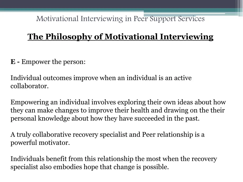 motivational interviewing in peer support services 31