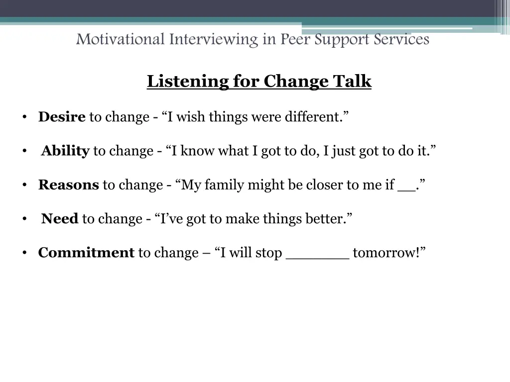 motivational interviewing in peer support services 33