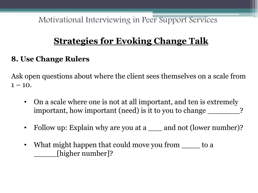 motivational interviewing in peer support services 41