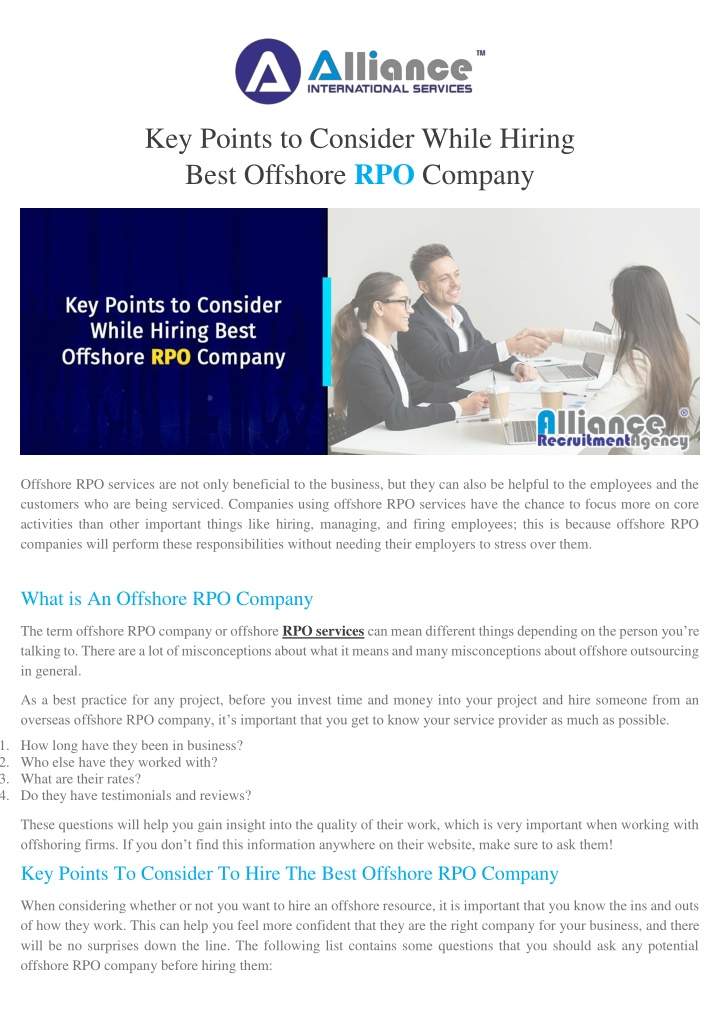 key points to consider while hiring best offshore