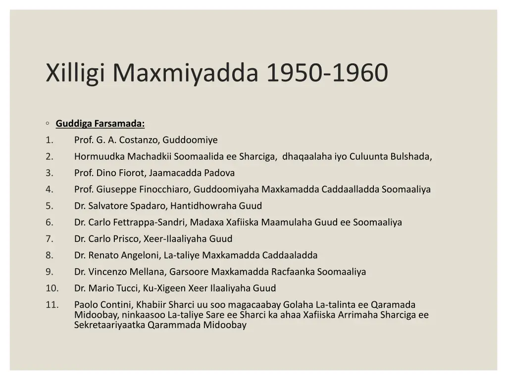 xilligi maxmiyadda 1950 1960 2