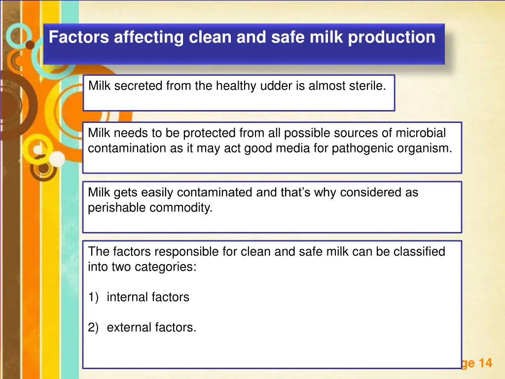 factors affecting clean and safe milk production