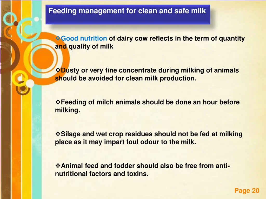 feeding management for clean and safe milk