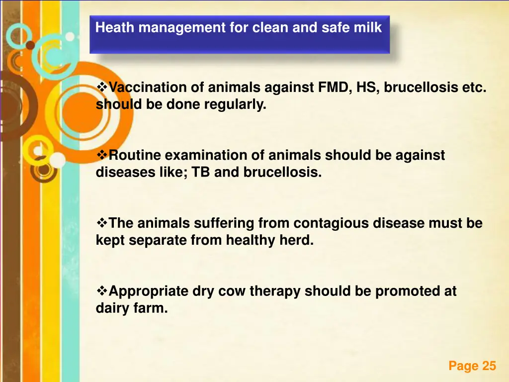 heath management for clean and safe milk