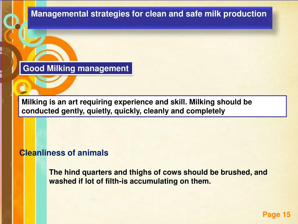 managemental strategies for clean and safe milk