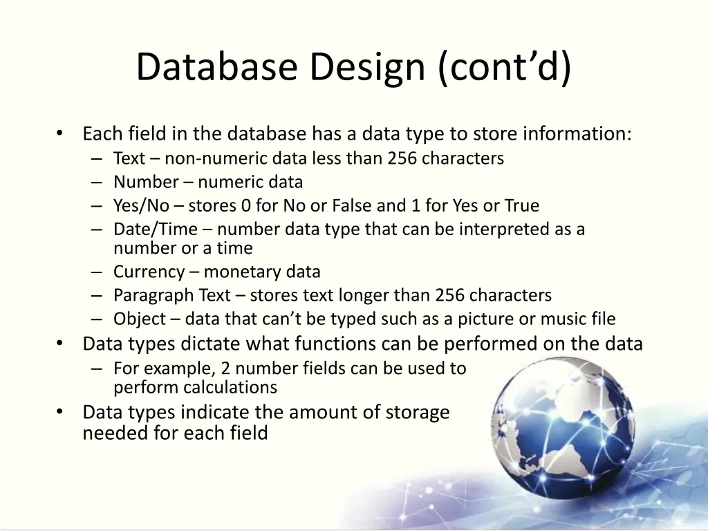 database design cont d