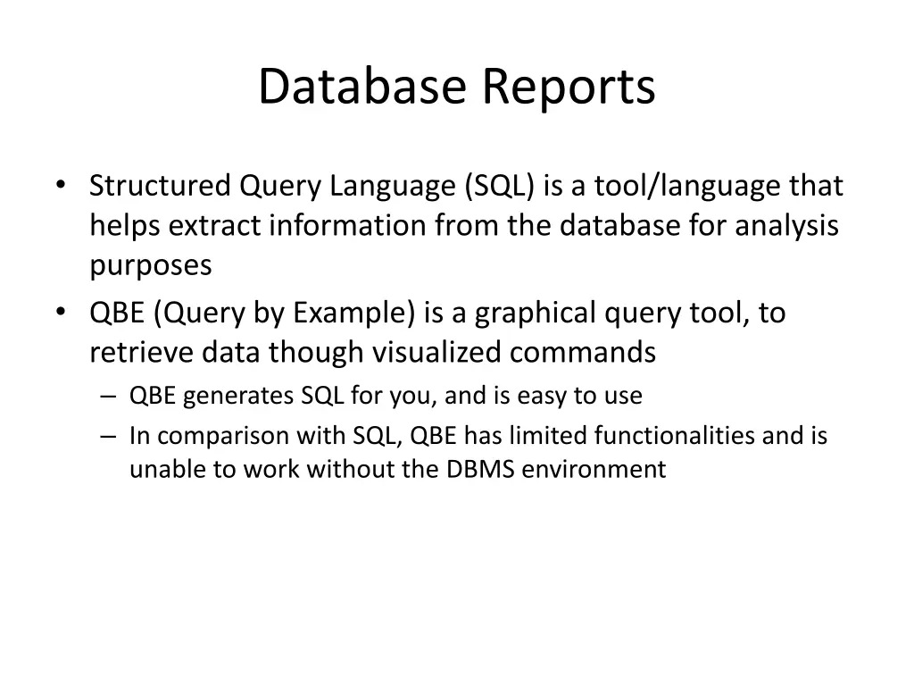 database reports