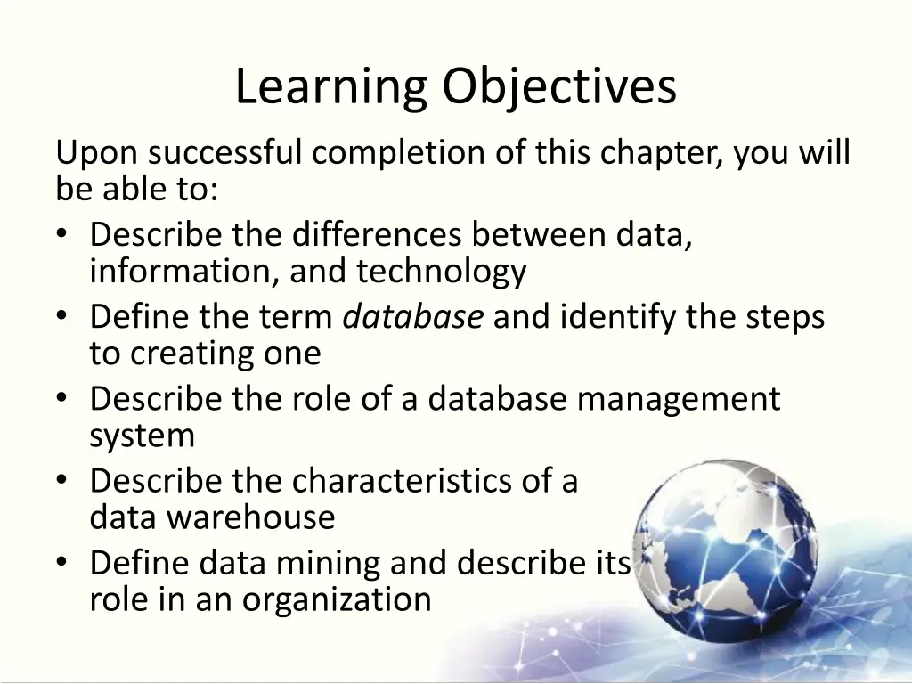 learning objectives upon successful completion