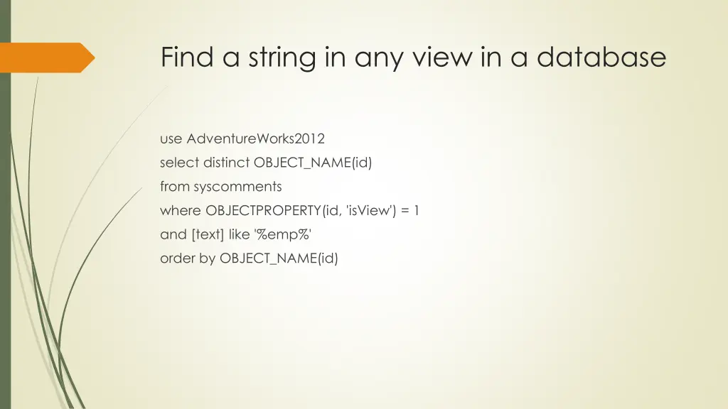 find a string in any view in a database