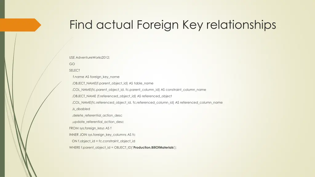 find actual foreign key relationships