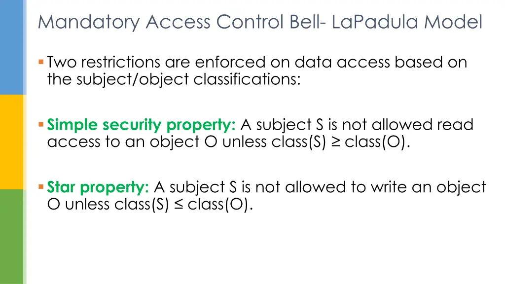 mandatory access control bell lapadula model 1