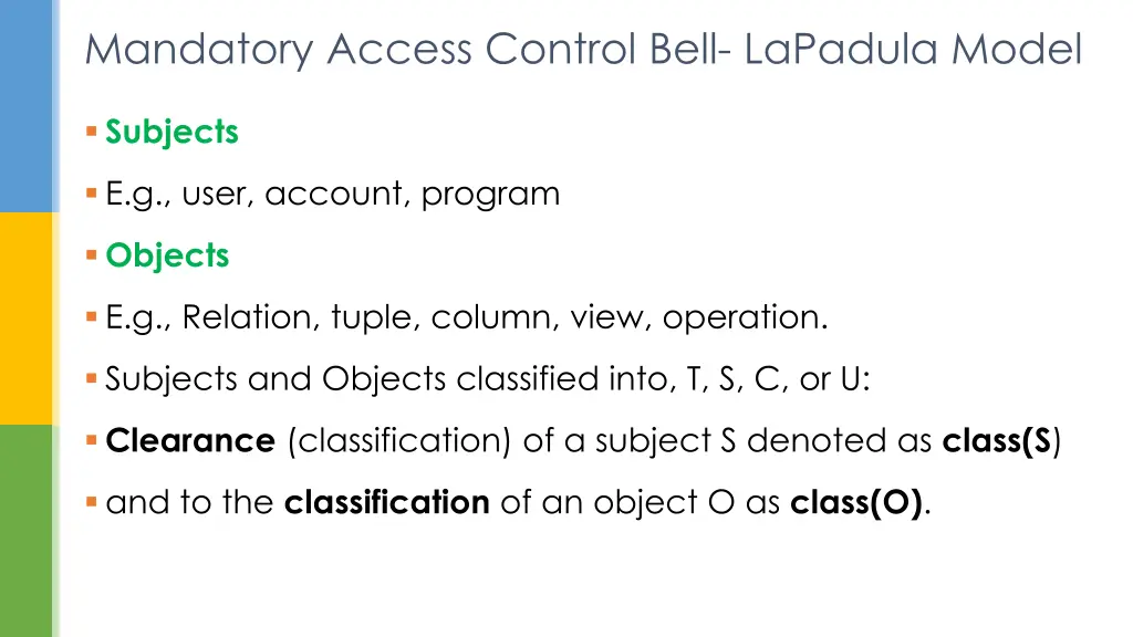 mandatory access control bell lapadula model