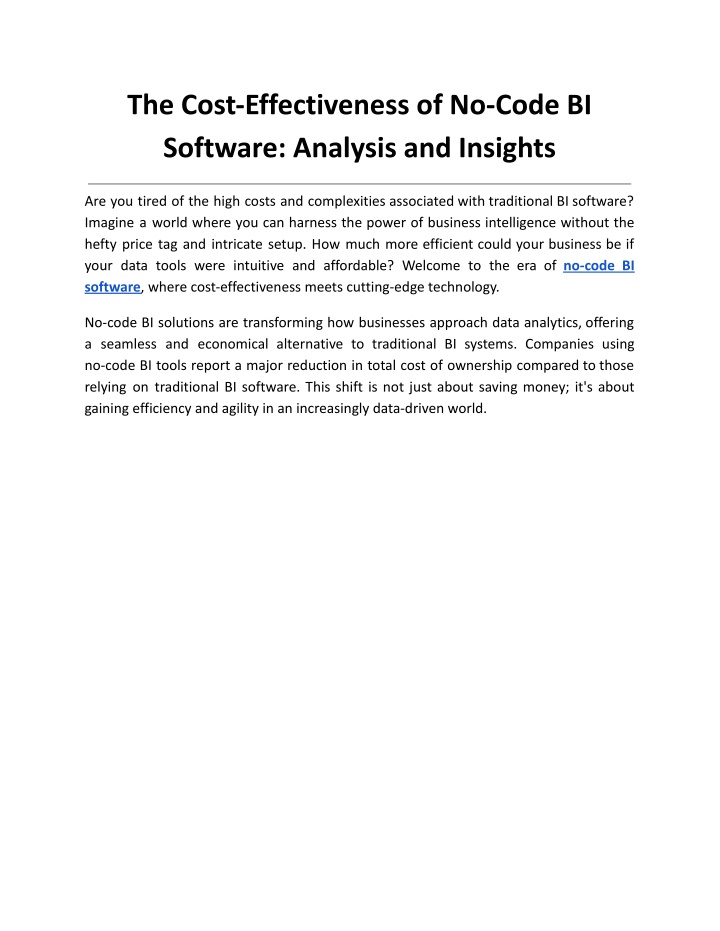 the cost effectiveness of no code bi software
