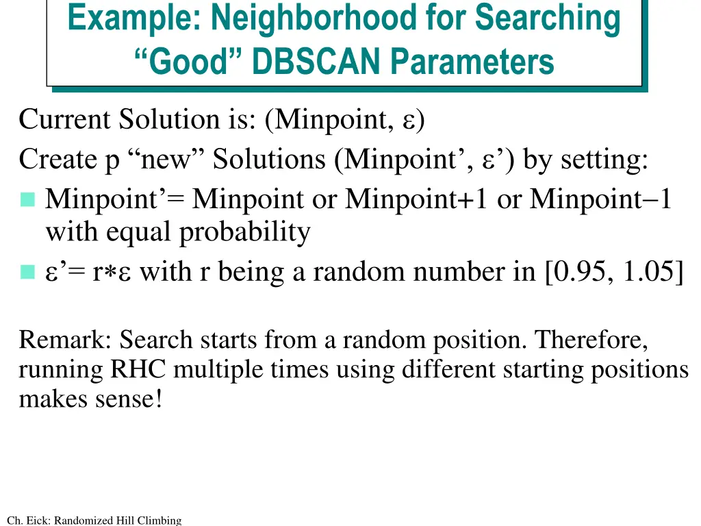 example neighborhood for searching good dbscan