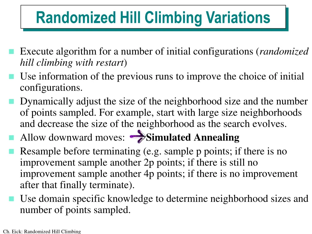 randomized hill climbing variations