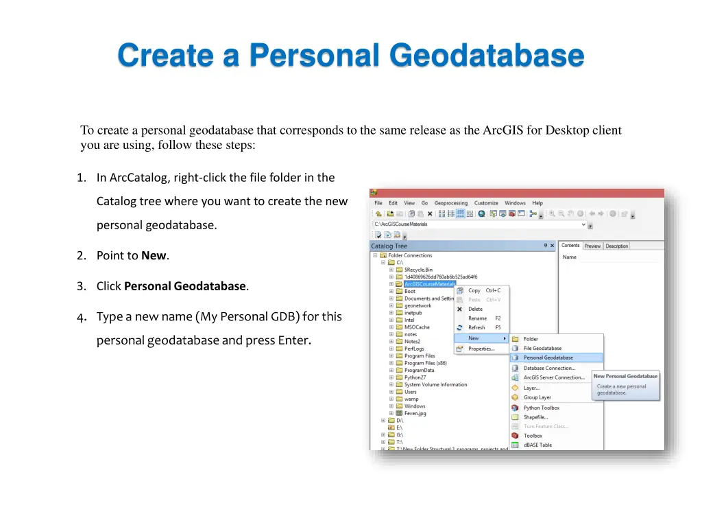 create a personal geodatabase