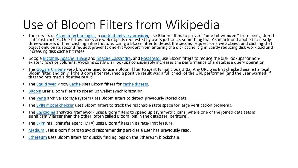 use of bloom filters from wikipedia the servers