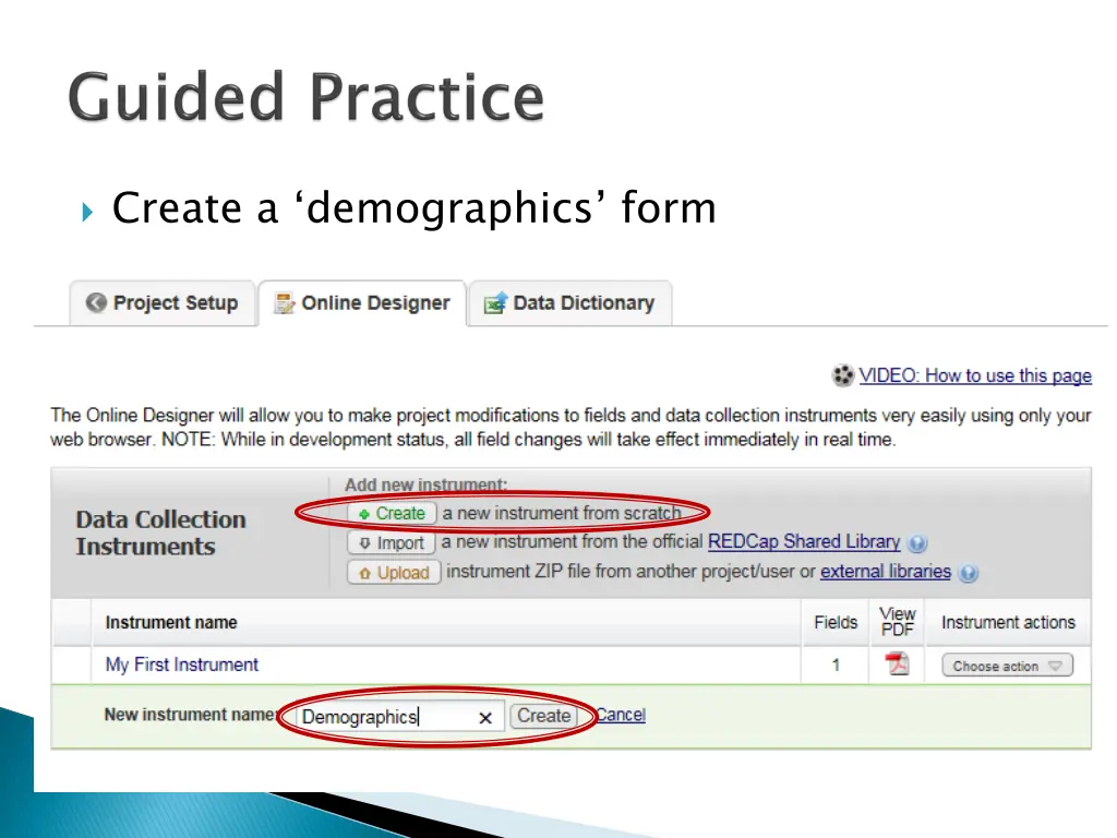 create a demographics form 1