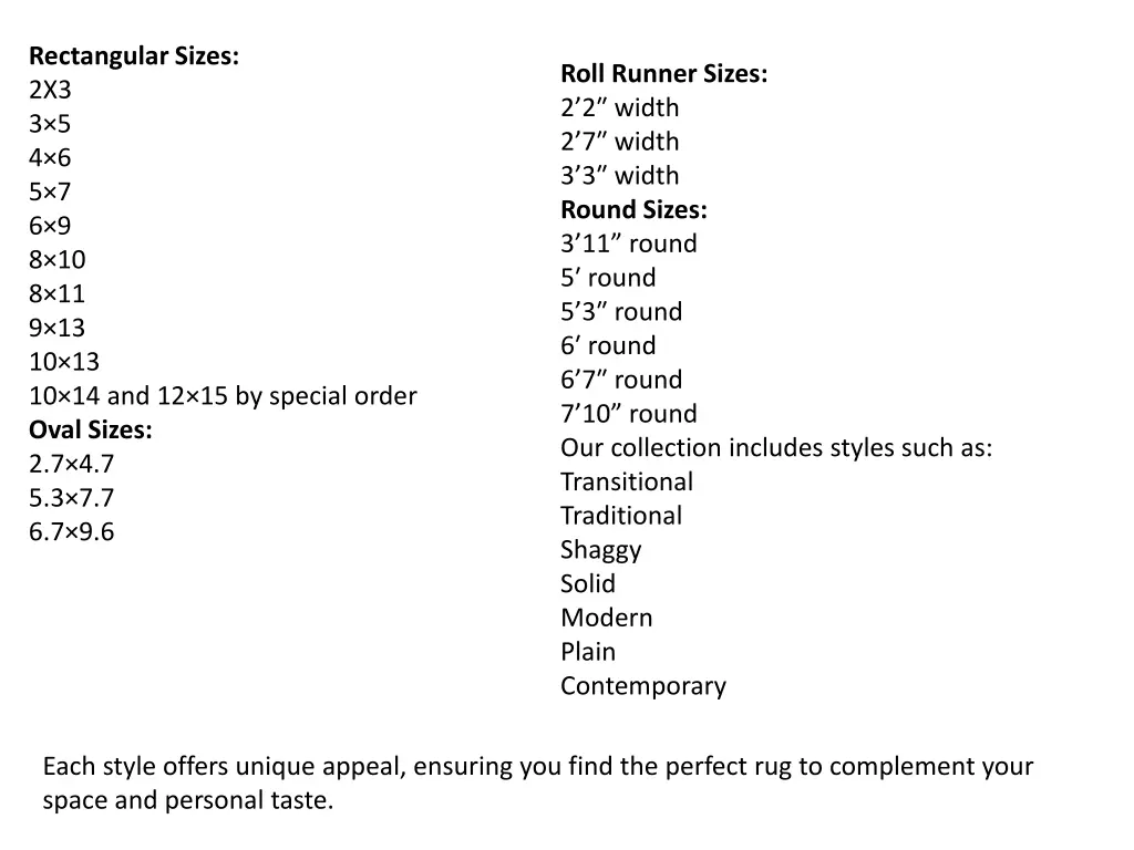 rectangular sizes