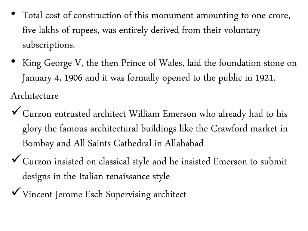 total cost of construction of this monument