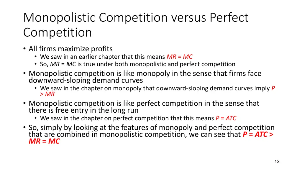 monopolistic competition versus perfect