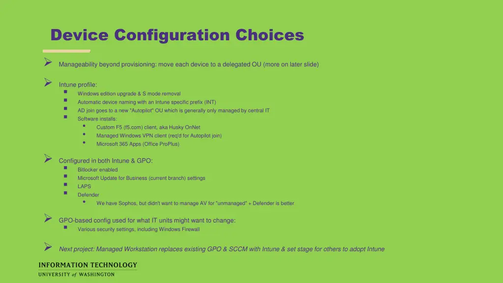 device configuration choices