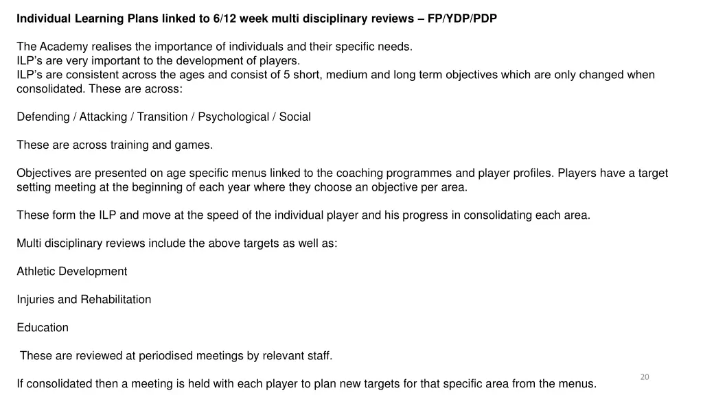 individual learning plans linked to 6 12 week