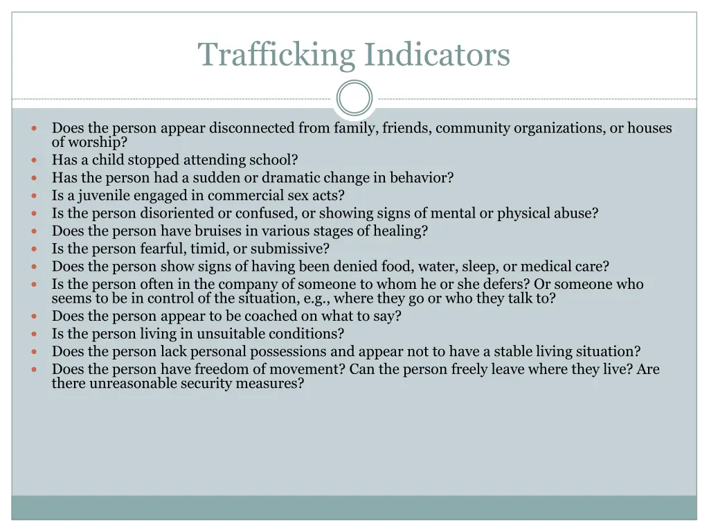 trafficking indicators