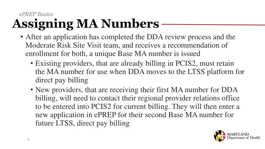 eprep basics assigning ma numbers after