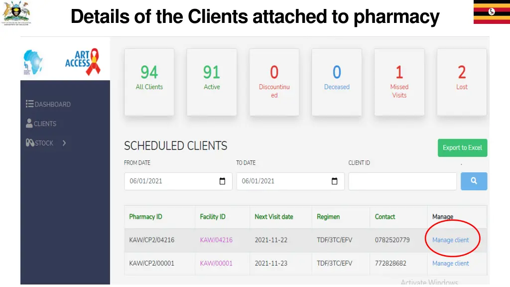 details of the clients attached to pharmacy