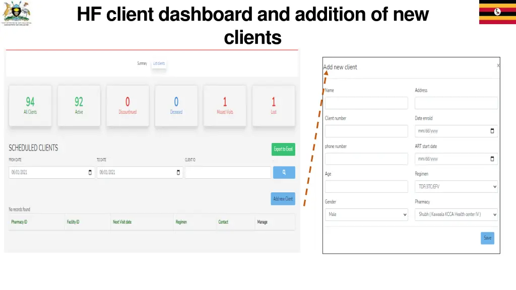 hf client dashboard and addition of new clients