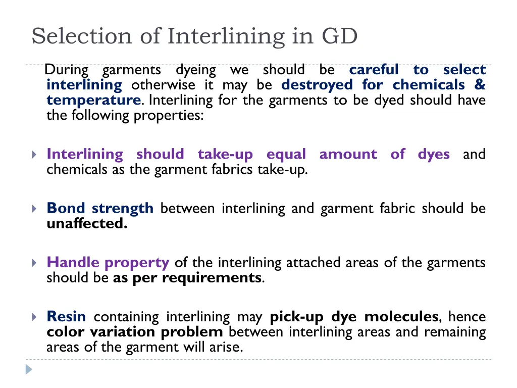 selection of interlining in gd