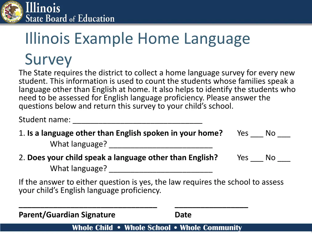 illinois example home language survey the state