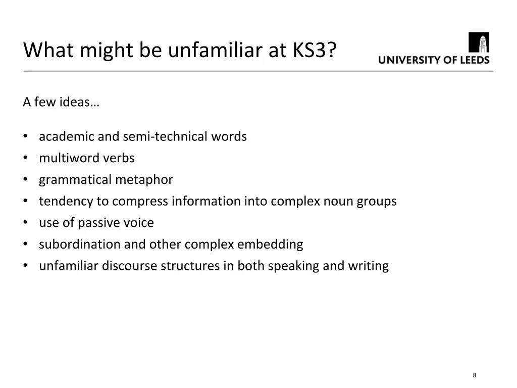 what might be unfamiliar at ks3