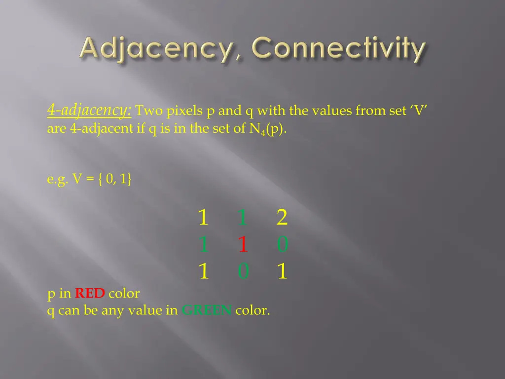 4 adjacency two pixels p and q with the values