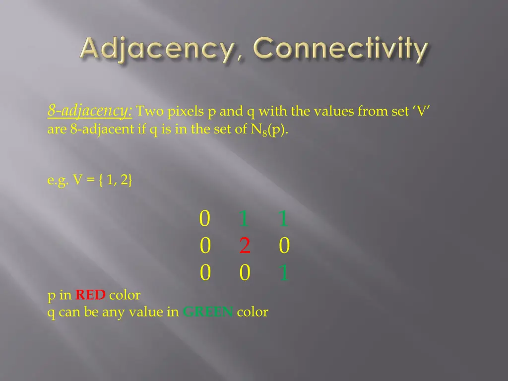 8 adjacency two pixels p and q with the values