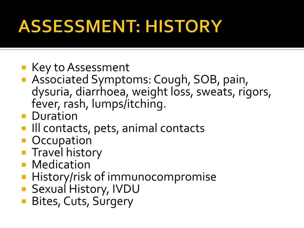 key to assessment associated symptoms cough