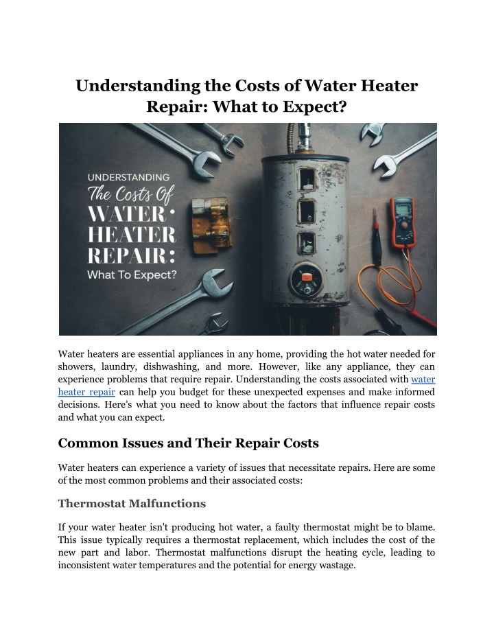 understanding the costs of water heater repair