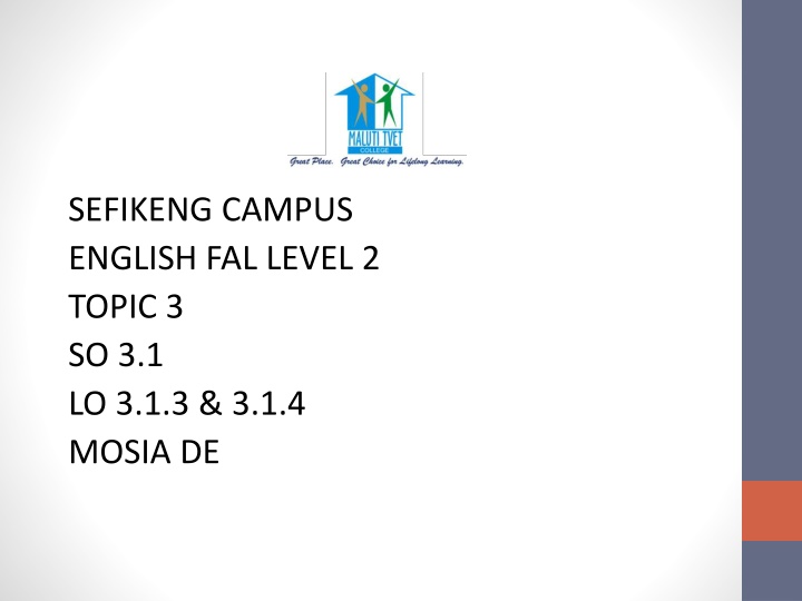 sefikeng campus english fal level 2 topic