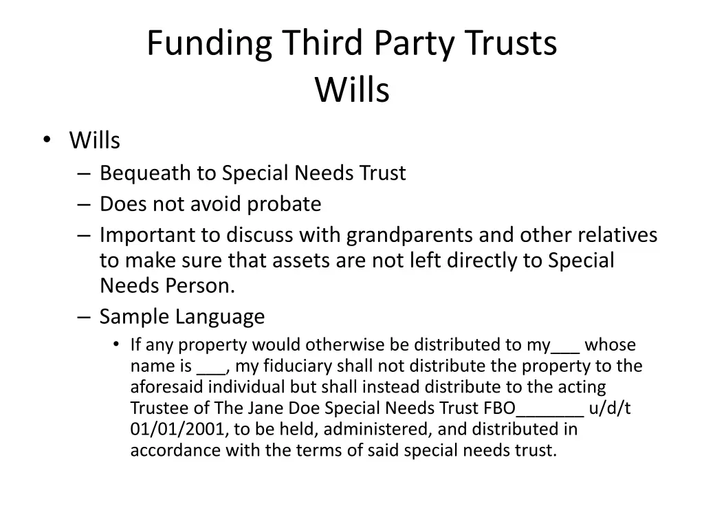 funding third party trusts wills