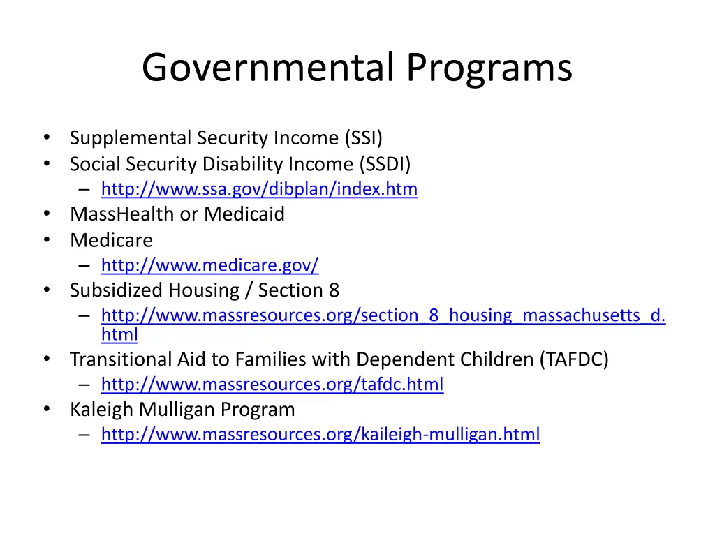 governmental programs