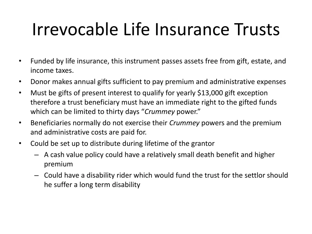 irrevocable life insurance trusts